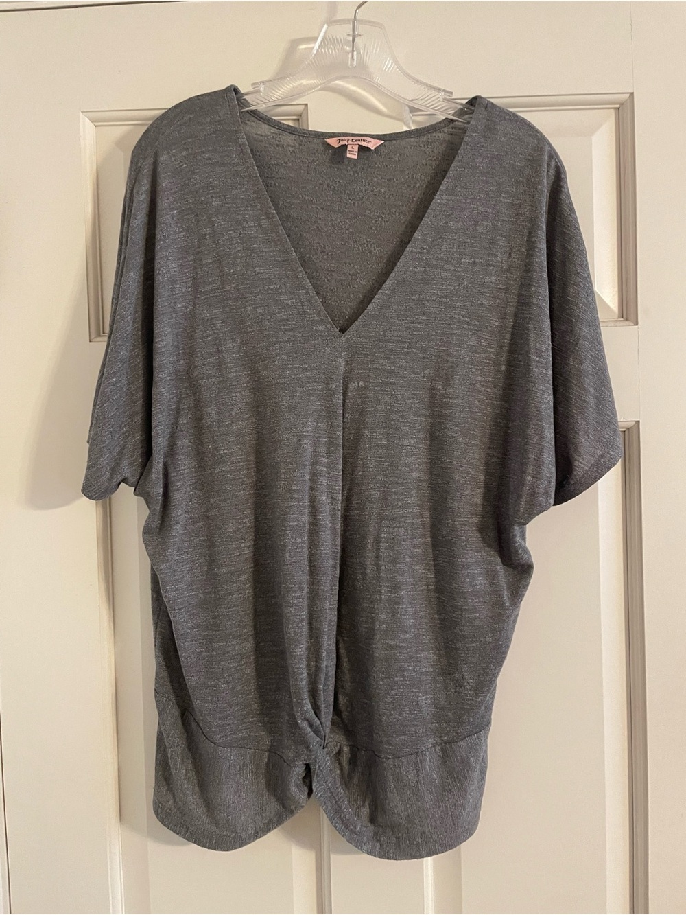 Juicy Couture Heather Grey V-Neck Dolman Sleeve Tunic with Front Twist